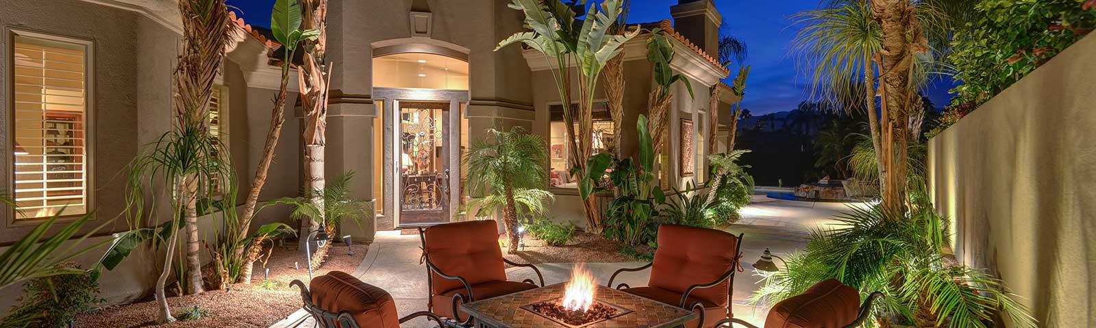 Fire pit outside at night at Indian Ridge Country Club
